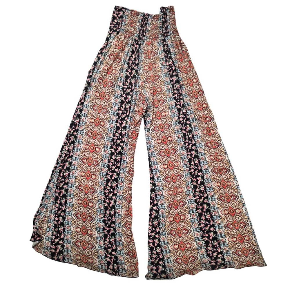 Altar'd State Womens Multicolor Floral Paisley Smocked Wide Leg Palazzo Pants S - Picture 3 of 5